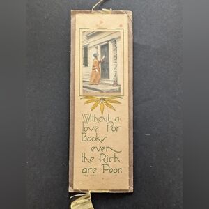 Antique Tipped-In Litho Bookmark | "Without a love for Books" | Vintage Ephemera